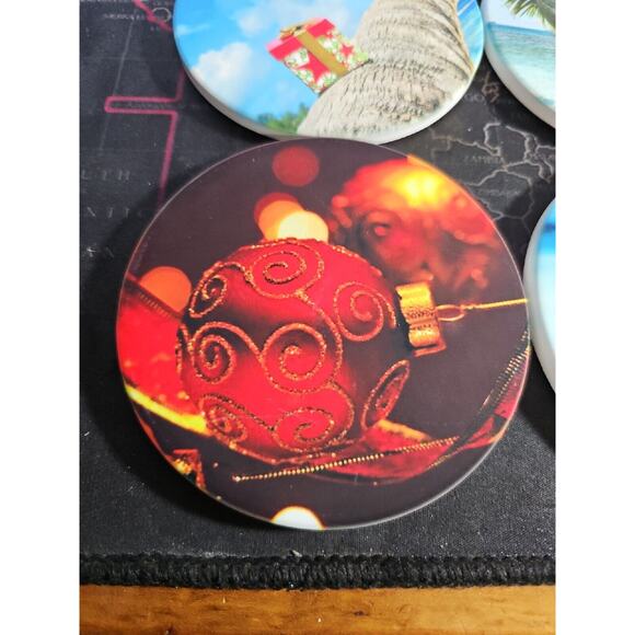 Christmas Absorbent Coasters Box Set of 4 Tropical Coasters - Picture 5 of 5